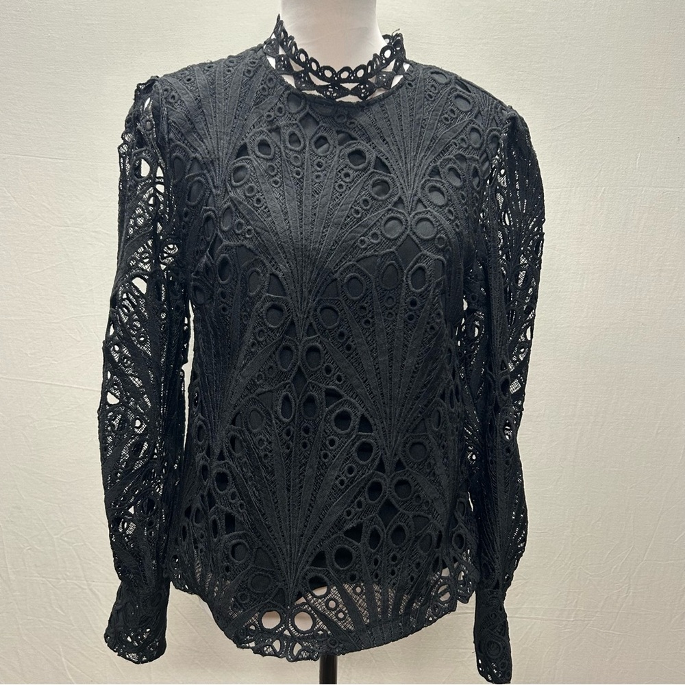 Ultra Pink Black Lace Long Sleeve Blouse NWT
M